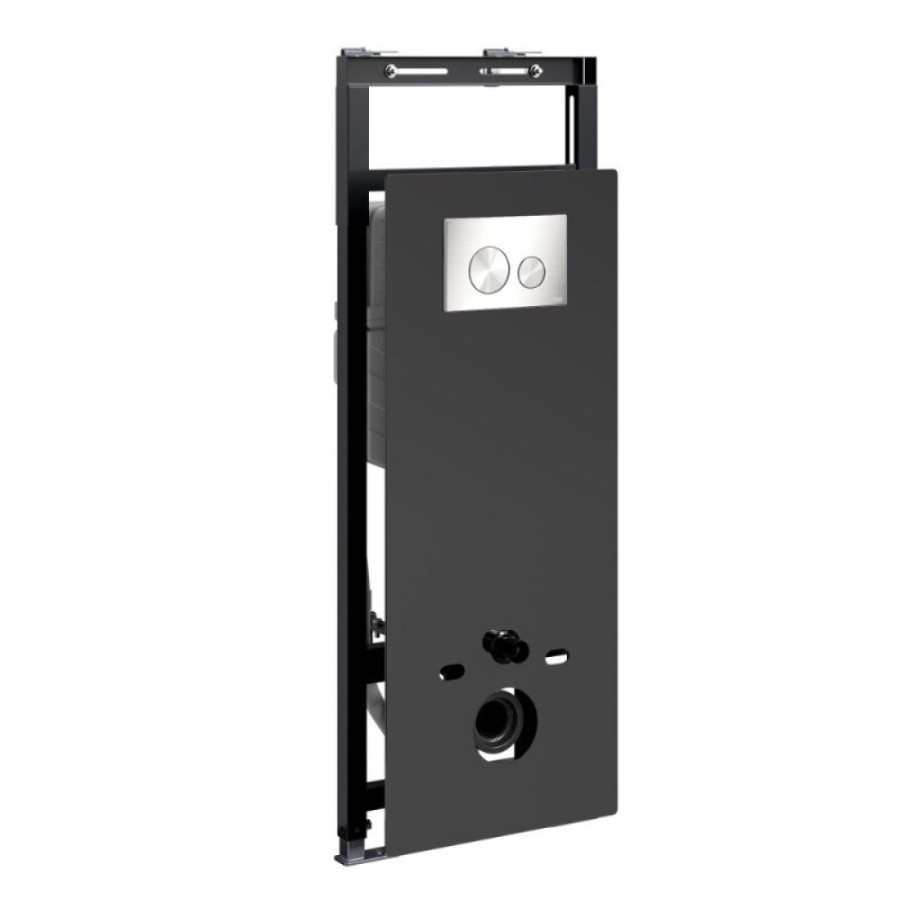Инсталляция для унитаза WasserKraft Salm 27TLT.010.ME.BL.BN02, декоративная стеклянная панель черная, механическая кнопка смыва никель
