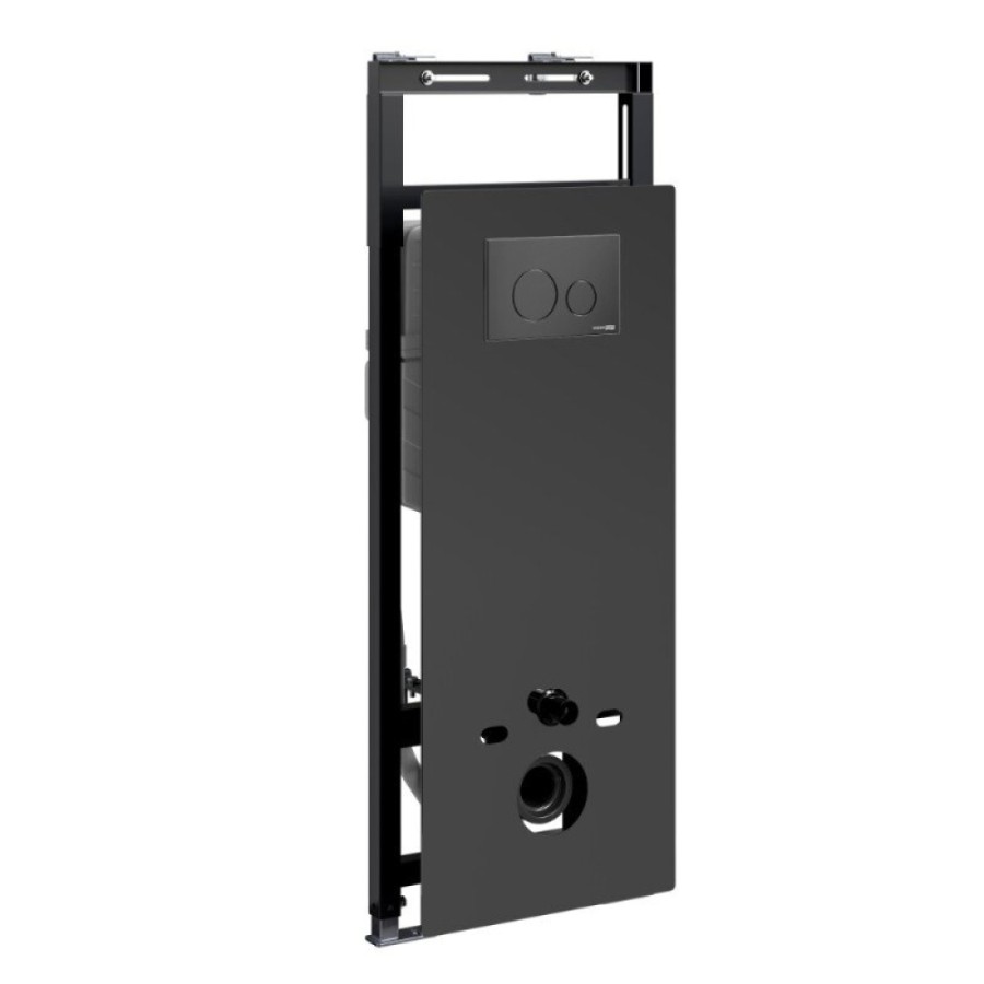 Инсталляция для унитаза WasserKraft Salm 27TLT.010.ME.BL.MB02, декоративная стеклянная панель черная, механическая кнопка смыва черная матовая