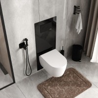 Инсталляция для унитаза WasserKraft Salm 27TLT.010.ME.BL.MB02, декоративная стеклянная панель черная, механическая кнопка смыва черная матовая