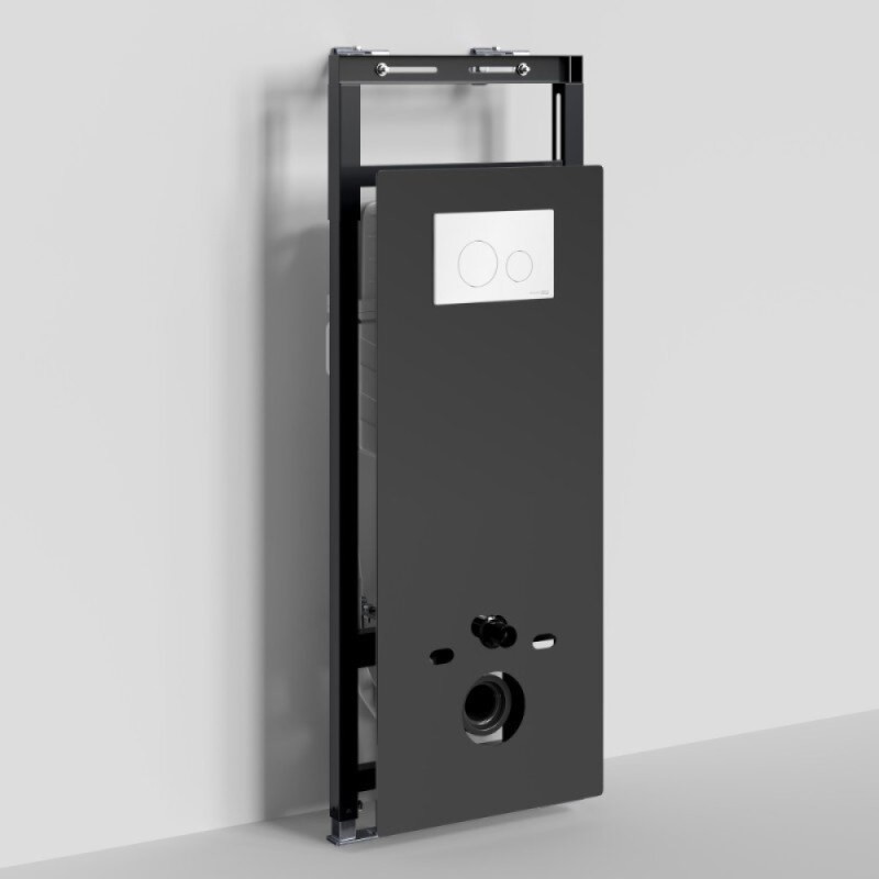 Инсталляция для унитаза WasserKraft Salm 27TLT.010.ME.BL.WH02, декоративная стеклянная панель черная, механическая кнопка смыва белая