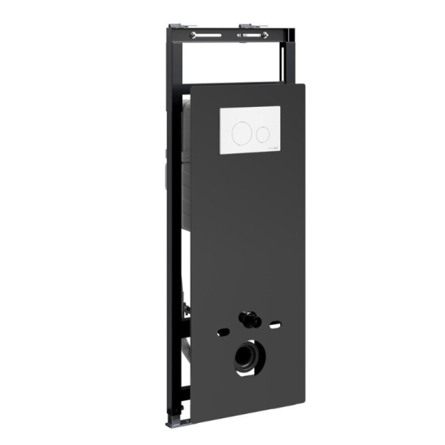 Инсталляция для унитаза WasserKraft Salm 27TLT.010.ME.BL.WM02, декоративная стеклянная панель черная, механическая кнопка смыва белая матовая