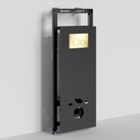 Инсталляция для унитаза WasserKraft Salm 27TLT.010.ME.BL.PG02, декоративная стеклянная панель черная, механическая кнопка смыва золото глянцевое