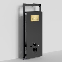 Инсталляция для унитаза WasserKraft Salm 27TLT.010.ME.BL.MG02, декоративная стеклянная панель черная, механическая кнопка смыва золото матовое