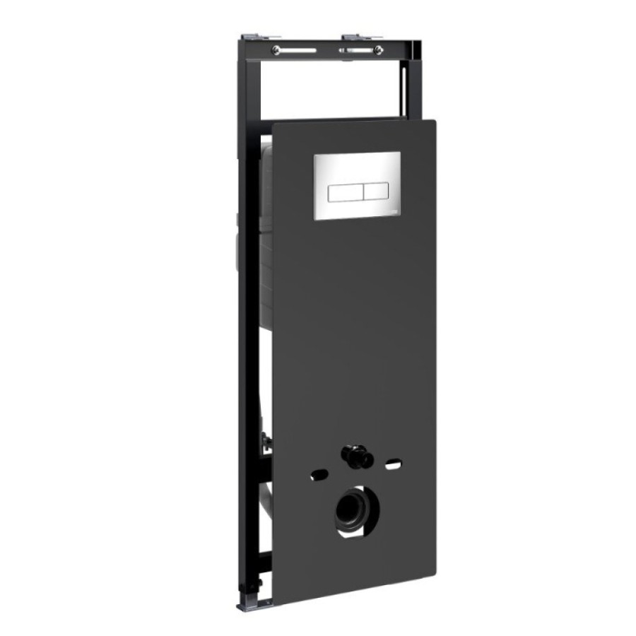 Инсталляция для унитаза WasserKraft Salm 27TLT.010.ME.BL.CH03, декоративная стеклянная панель черная, механическая кнопка смыва хром