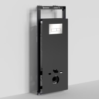 Инсталляция для унитаза WasserKraft Salm 27TLT.010.ME.BL.BN03, декоративная стеклянная панель черная, механическая кнопка смыва никель