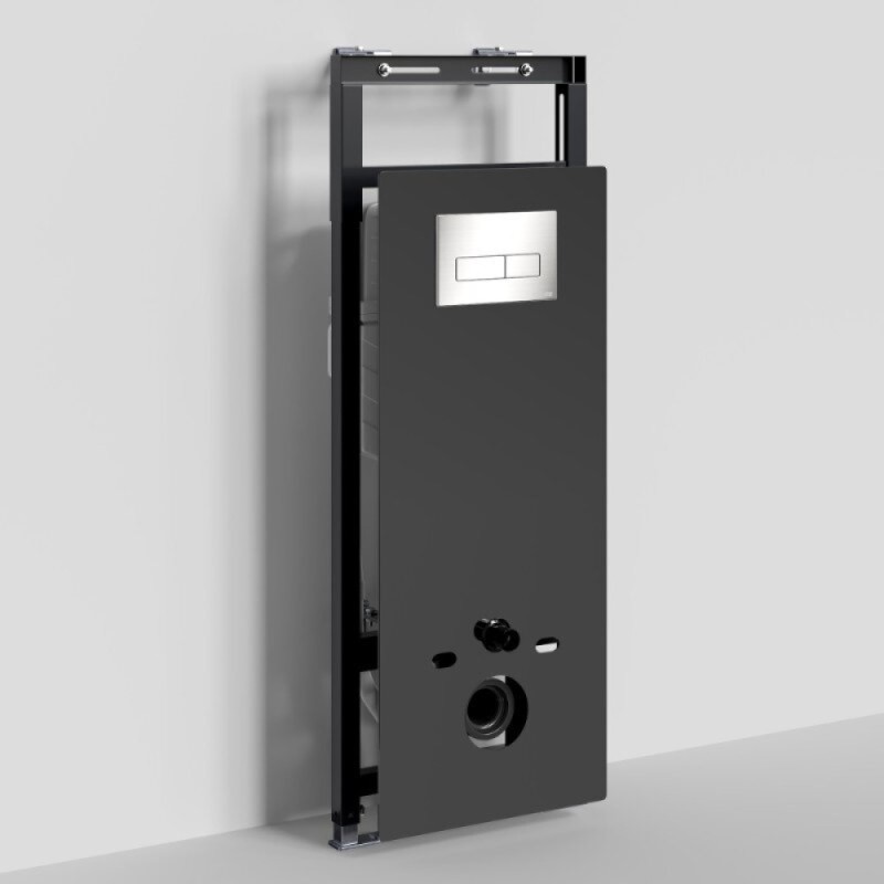 Инсталляция для унитаза WasserKraft Salm 27TLT.010.ME.BL.BN03, декоративная стеклянная панель черная, механическая кнопка смыва никель