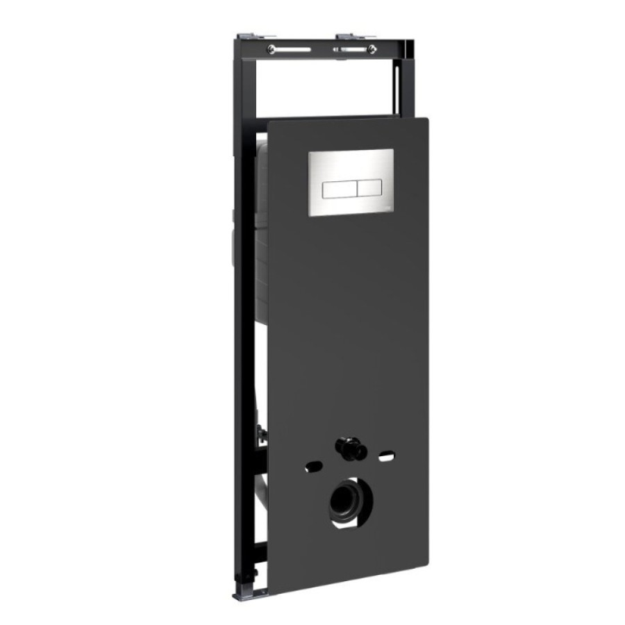 Инсталляция для унитаза WasserKraft Salm 27TLT.010.ME.BL.BN03, декоративная стеклянная панель черная, механическая кнопка смыва никель