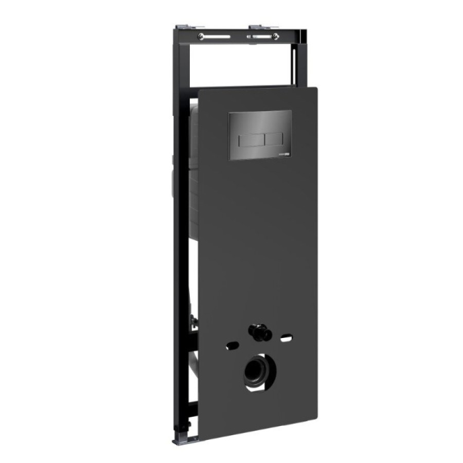 Инсталляция для унитаза WasserKraft Salm 27TLT.010.ME.BL.PB03, декоративная стеклянная панель черная, механическая кнопка смыва черная
