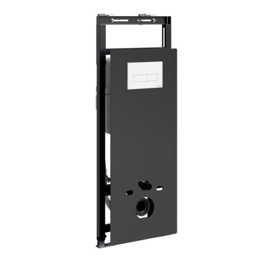 Инсталляция для унитаза WasserKraft Salm 27TLT.010.ME.BL.WM03, декоративная стеклянная панель черная, механическая кнопка смыва белая матовая