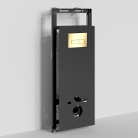 Инсталляция для унитаза WasserKraft Salm 27TLT.010.ME.BL.PG03, декоративная стеклянная панель черная, механическая кнопка смыва золото глянцевое