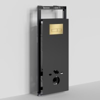 Инсталляция для унитаза WasserKraft Salm 27TLT.010.ME.BL.MG03, декоративная стеклянная панель черная, механическая кнопка смыва золото матовое