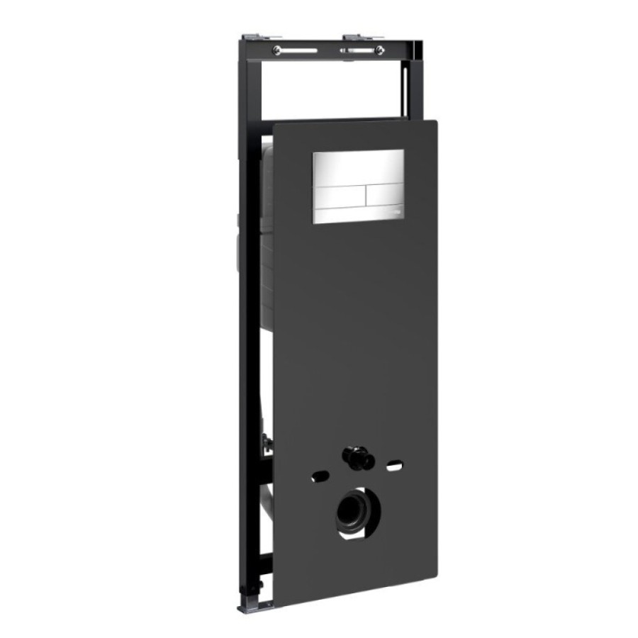 Инсталляция для унитаза WasserKraft Salm 27TLT.010.ME.BL.CH04, декоративная стеклянная панель черная, механическая кнопка смыва хром