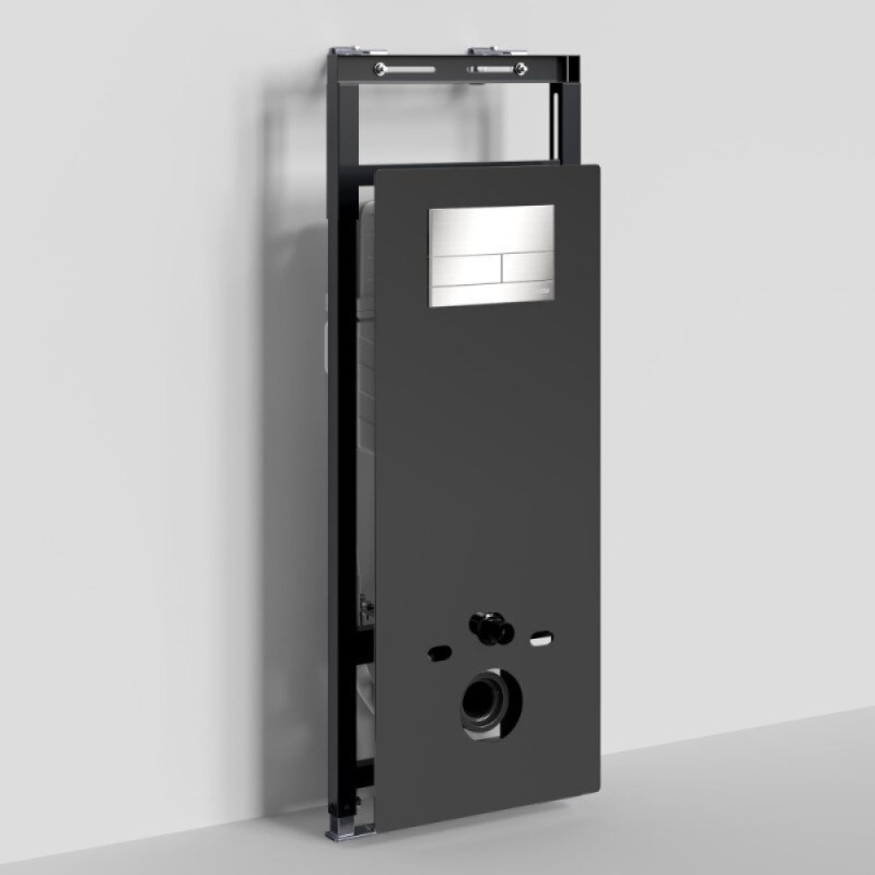 Инсталляция для унитаза WasserKraft Salm 27TLT.010.ME.BL.BN04, декоративная стеклянная панель черная, механическая кнопка смыва никель