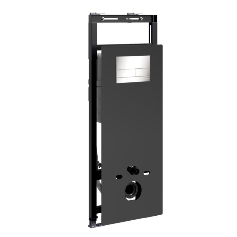 Инсталляция для унитаза WasserKraft Salm 27TLT.010.ME.BL.BN04, декоративная стеклянная панель черная, механическая кнопка смыва никель