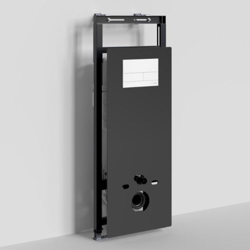 Инсталляция для унитаза WasserKraft Salm 27TLT.010.ME.BL.WM04, декоративная стеклянная панель черная, механическая кнопка смыва белая матовая