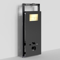 Инсталляция для унитаза WasserKraft Salm 27TLT.010.ME.BL.PG04, декоративная стеклянная панель черная, механическая кнопка смыва золото глянцевое