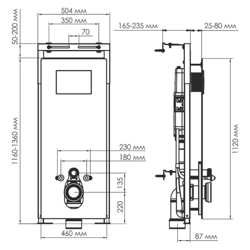 Инсталляция для унитаза WasserKraft Salm 27TLT.010.ME.BL.MG04, декоративная стеклянная панель черная, механическая кнопка смыва золото матовое