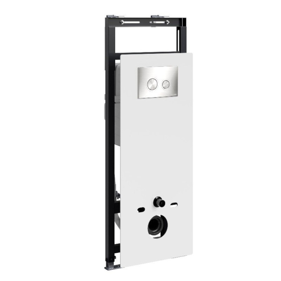 Инсталляция для унитаза WasserKraft Salm 27TLT.010.ME.WH.BN01 декоративная стеклянная панель белая, механическая кнопка смыва никель