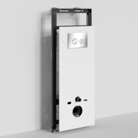 Инсталляция для унитаза WasserKraft Salm 27TLT.010.ME.WH.BN01 декоративная стеклянная панель белая, механическая кнопка смыва никель