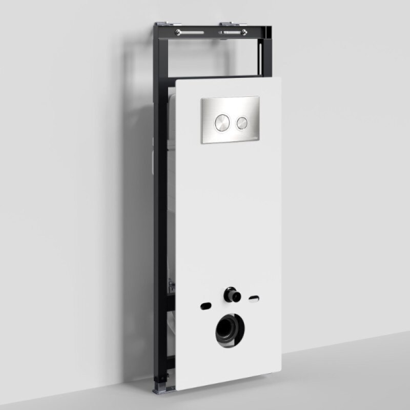 Инсталляция для унитаза WasserKraft Salm 27TLT.010.ME.WH.BN01 декоративная стеклянная панель белая, механическая кнопка смыва никель