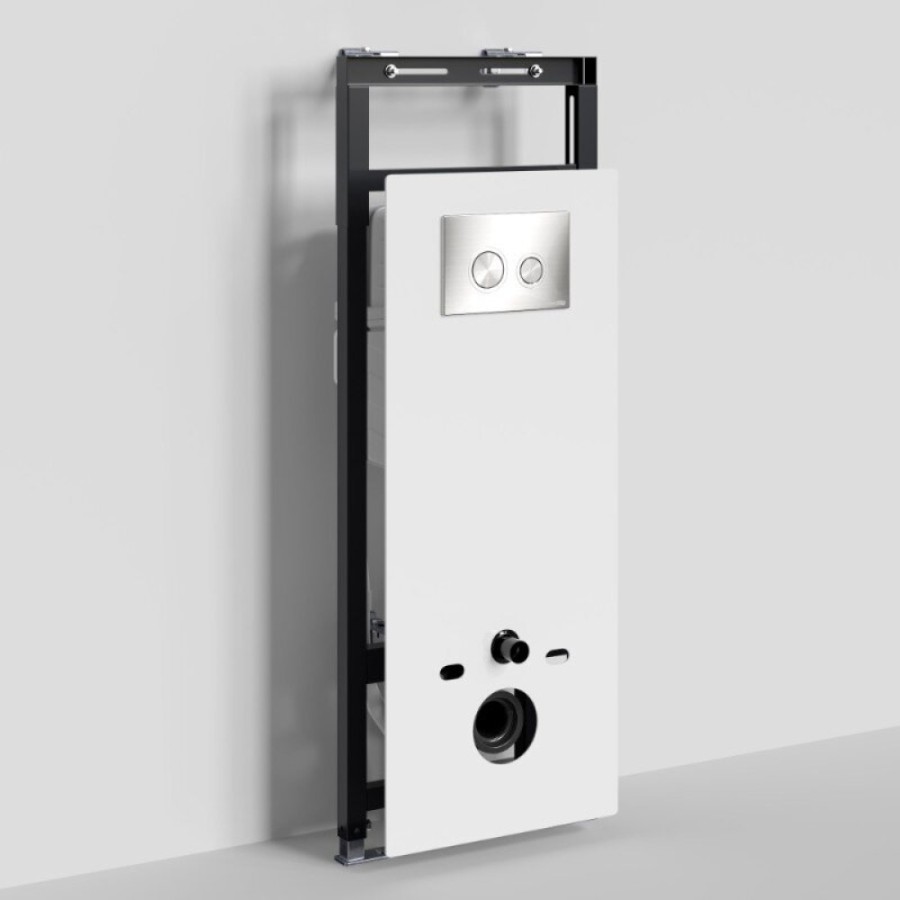Инсталляция для унитаза WasserKraft Salm 27TLT.010.ME.WH.BN01 декоративная стеклянная панель белая, механическая кнопка смыва никель