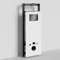 Инсталляция для унитаза WasserKraft Salm 27TLT.010.ME.WH.PB01, декоративная стеклянная панель белая, механическая кнопка смыва черная, ободки хром