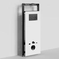 Инсталляция для унитаза WasserKraft Salm 27TLT.010.ME.WH.MB01, декоративная стеклянная панель белая, механическая кнопка смыва черная матовая