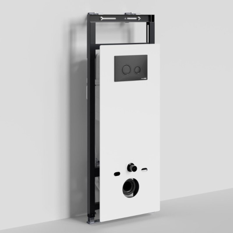 Инсталляция для унитаза WasserKraft Salm 27TLT.010.ME.WH.MB01, декоративная стеклянная панель белая, механическая кнопка смыва черная матовая