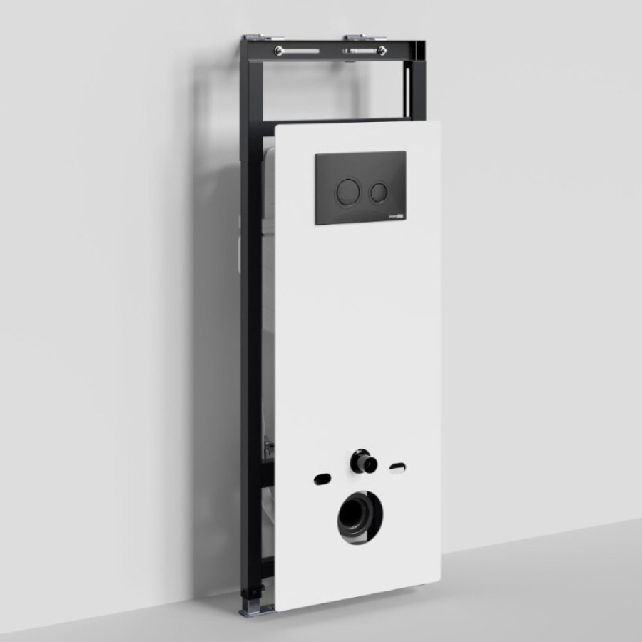 Инсталляция для унитаза WasserKraft Salm 27TLT.010.ME.WH.MB01, декоративная стеклянная панель белая, механическая кнопка смыва черная матовая