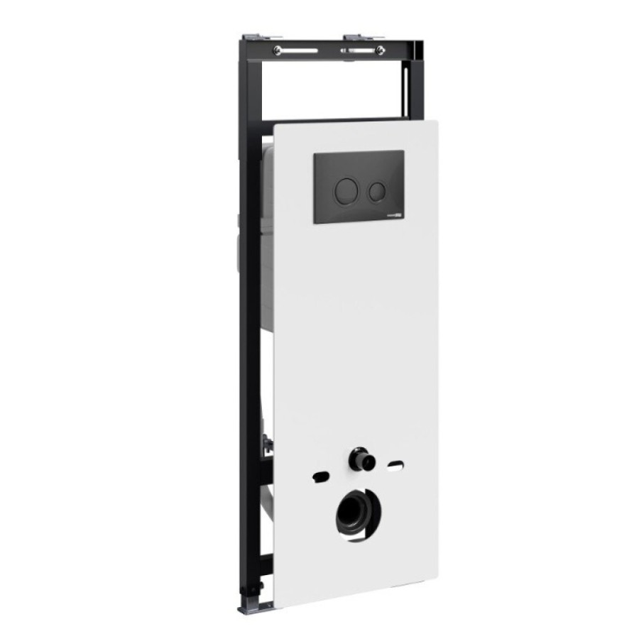 Инсталляция для унитаза WasserKraft Salm 27TLT.010.ME.WH.MB01, декоративная стеклянная панель белая, механическая кнопка смыва черная матовая