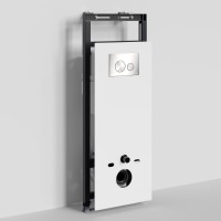 Инсталляция для унитаза WasserKraft Salm 27TLT.010.ME.WH.BN02, декоративная стеклянная панель белая, механическая кнопка смыва никель