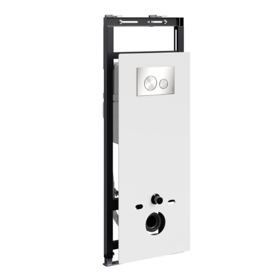 Инсталляция для унитаза WasserKraft Salm 27TLT.010.ME.WH.BN02, декоративная стеклянная панель белая, механическая кнопка смыва никель