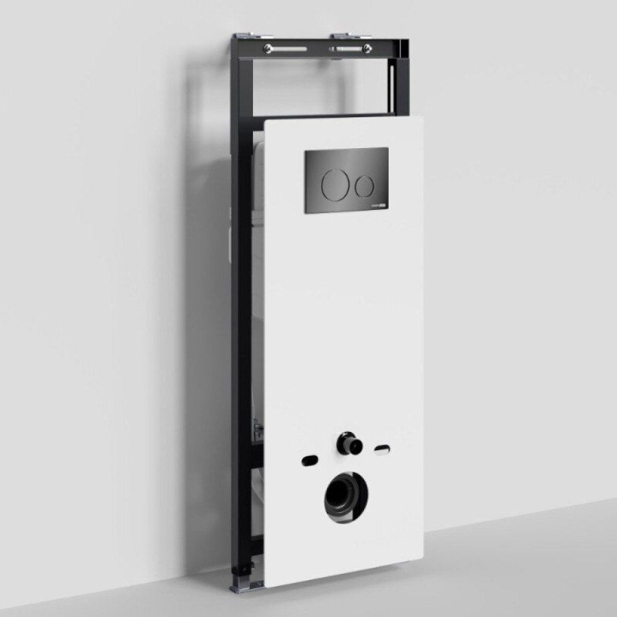 Инсталляция для унитаза WasserKraft Salm 27TLT.010.ME.WH.PB02, декоративная стеклянная панель белая, механическая кнопка смыва черная