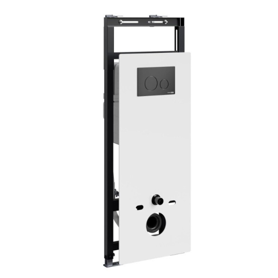 Инсталляция для унитаза WasserKraft Salm 27TLT.010.ME.WH.MB02, декоративная стеклянная панель белая, механическая кнопка смыва черная матовая