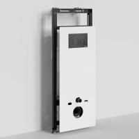 Инсталляция для унитаза WasserKraft Salm 27TLT.010.ME.WH.MB02, декоративная стеклянная панель белая, механическая кнопка смыва черная матовая