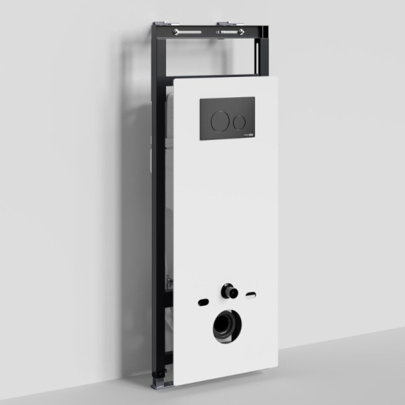 Инсталляция для унитаза WasserKraft Salm 27TLT.010.ME.WH.MB02, декоративная стеклянная панель белая, механическая кнопка смыва черная матовая