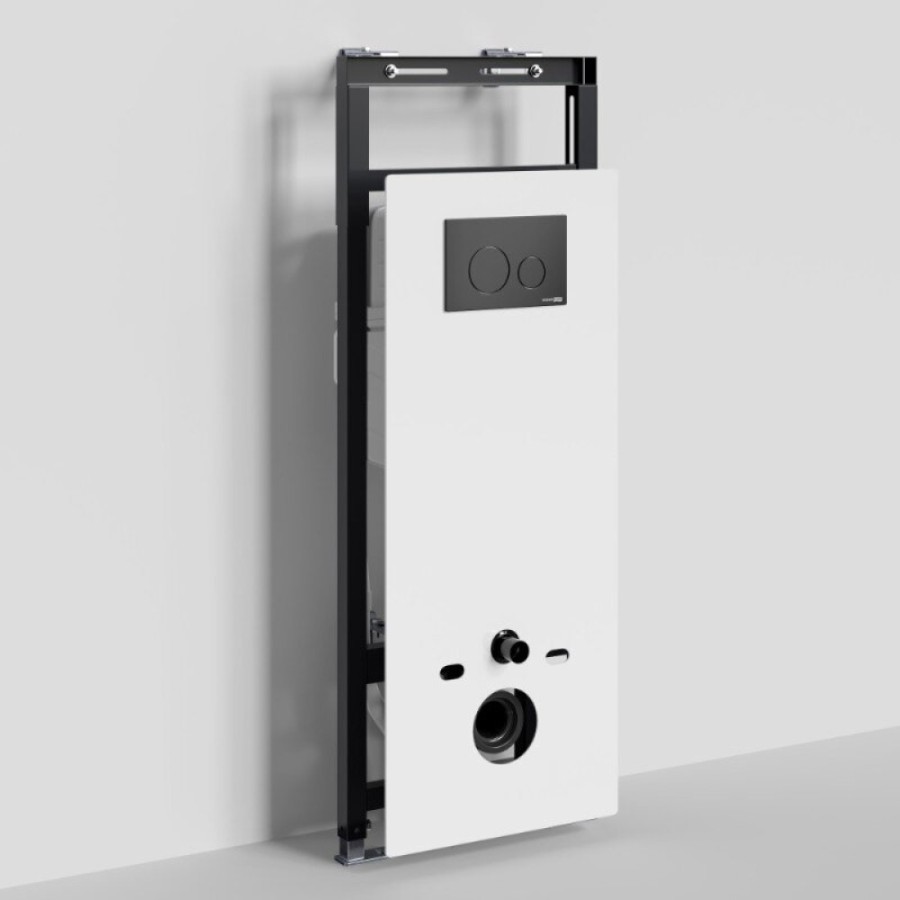 Инсталляция для унитаза WasserKraft Salm 27TLT.010.ME.WH.MB02, декоративная стеклянная панель белая, механическая кнопка смыва черная матовая