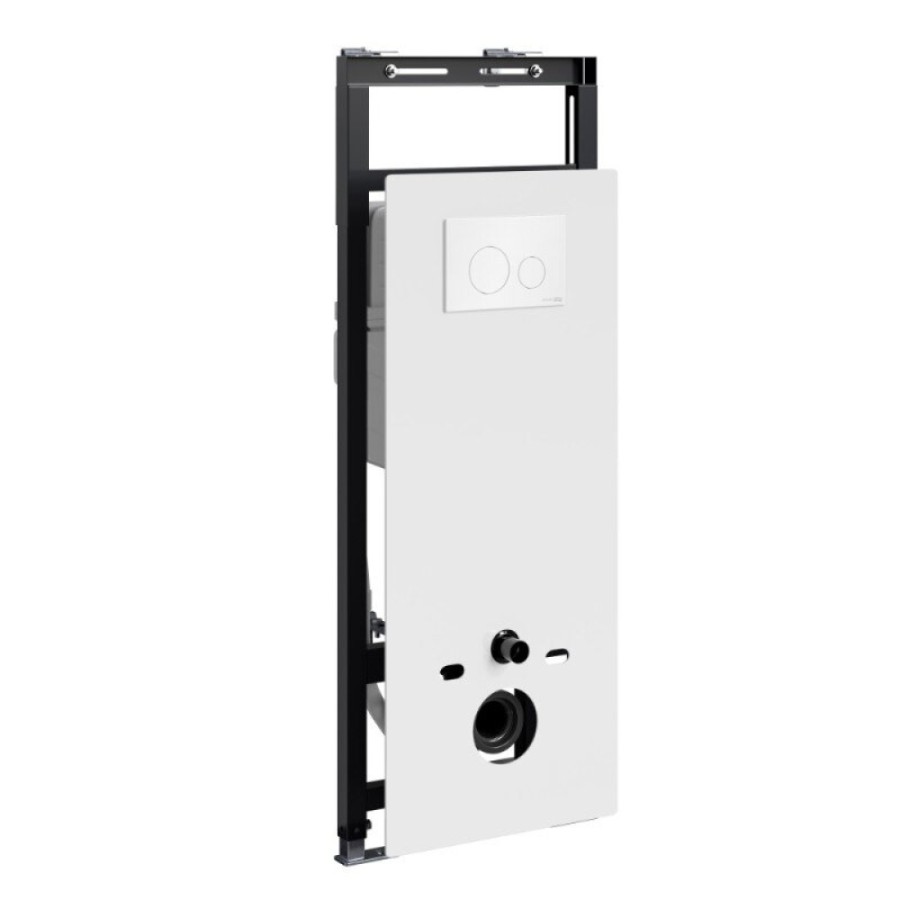 Инсталляция для унитаза WasserKraft Salm 27TLT.010.ME.WH.WH02, декоративная стеклянная панель белая, механическая кнопка смыва белая