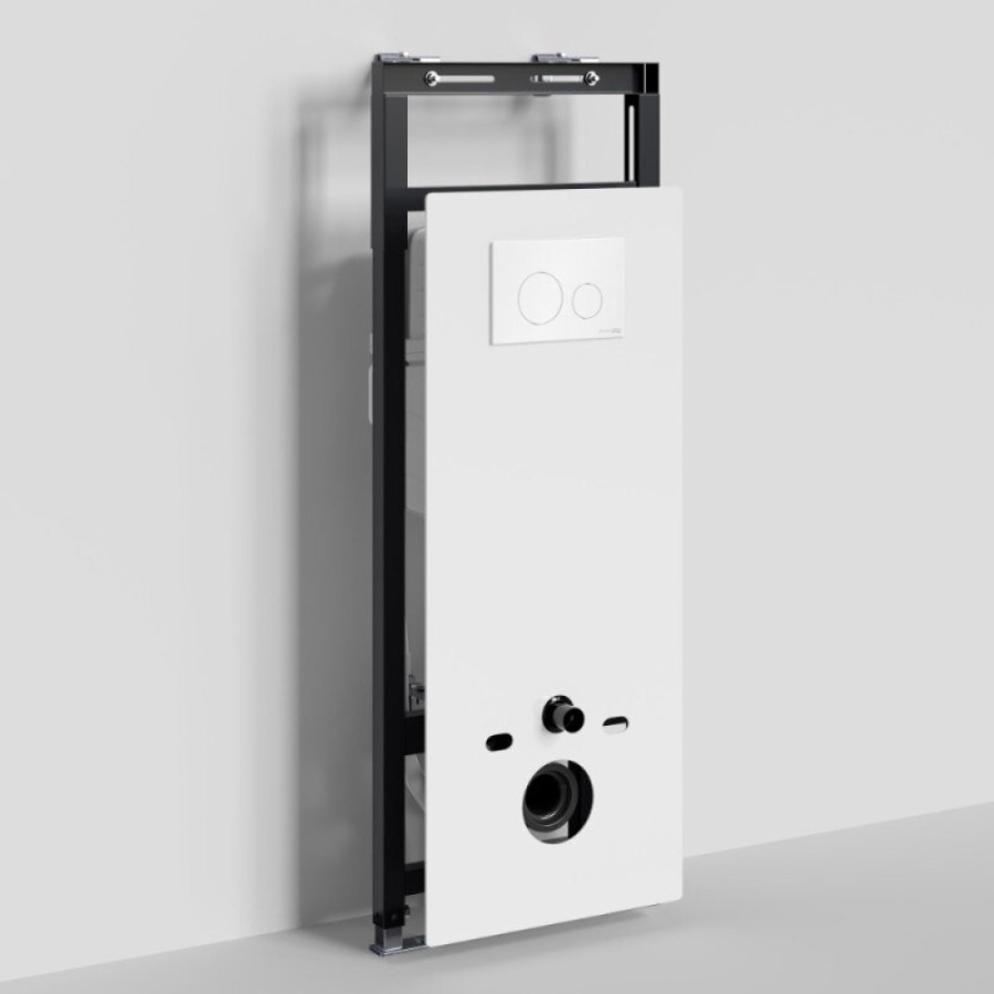 Инсталляция для унитаза WasserKraft Salm 27TLT.010.ME.WH.WH02, декоративная стеклянная панель белая, механическая кнопка смыва белая