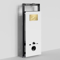 Инсталляция для унитаза WasserKraft Salm 27TLT.010.ME.WH.MG02, декоративная стеклянная панель белая, механическая кнопка смыва золото матовое