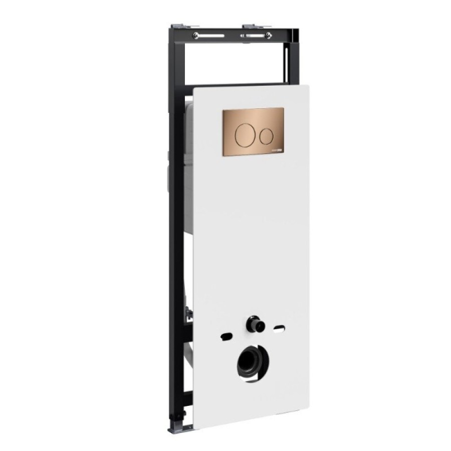 Инсталляция для унитаза WasserKraft Salm 27TLT.010.ME.WH.RG02, декоративная стеклянная панель белая, механическая кнопка смыва золото розовое