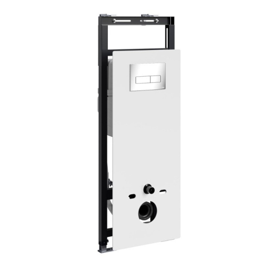 Инсталляция для унитаза WasserKraft Salm 27TLT.010.ME.WH.CH03, декоративная стеклянная панель белая, механическая кнопка смыва хром