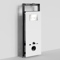 Инсталляция для унитаза WasserKraft Salm 27TLT.010.ME.WH.BN03, декоративная стеклянная панель белая, механическая кнопка смыва никель