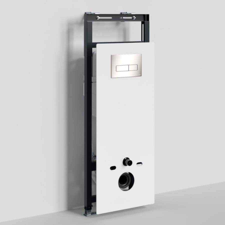 Инсталляция для унитаза WasserKraft Salm 27TLT.010.ME.WH.BN03, декоративная стеклянная панель белая, механическая кнопка смыва никель
