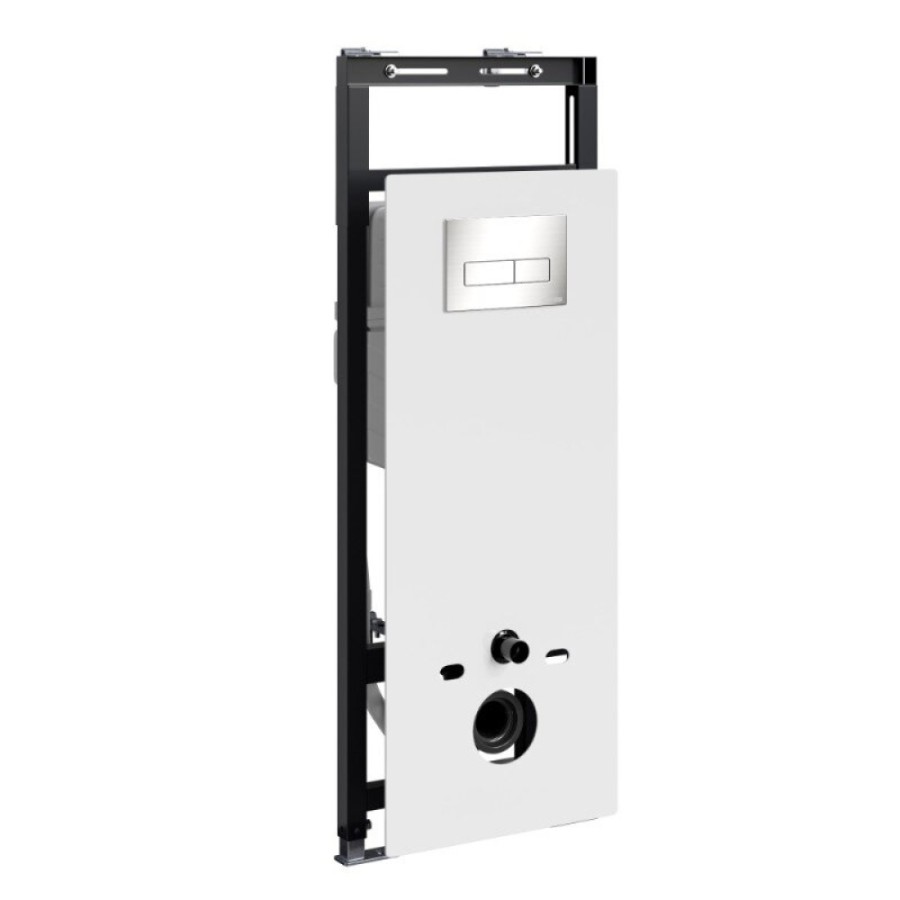 Инсталляция для унитаза WasserKraft Salm 27TLT.010.ME.WH.BN03, декоративная стеклянная панель белая, механическая кнопка смыва никель