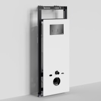 Инсталляция для унитаза WasserKraft Salm 27TLT.010.ME.WH.PB03, декоративная стеклянная панель белая, механическая кнопка смыва черная