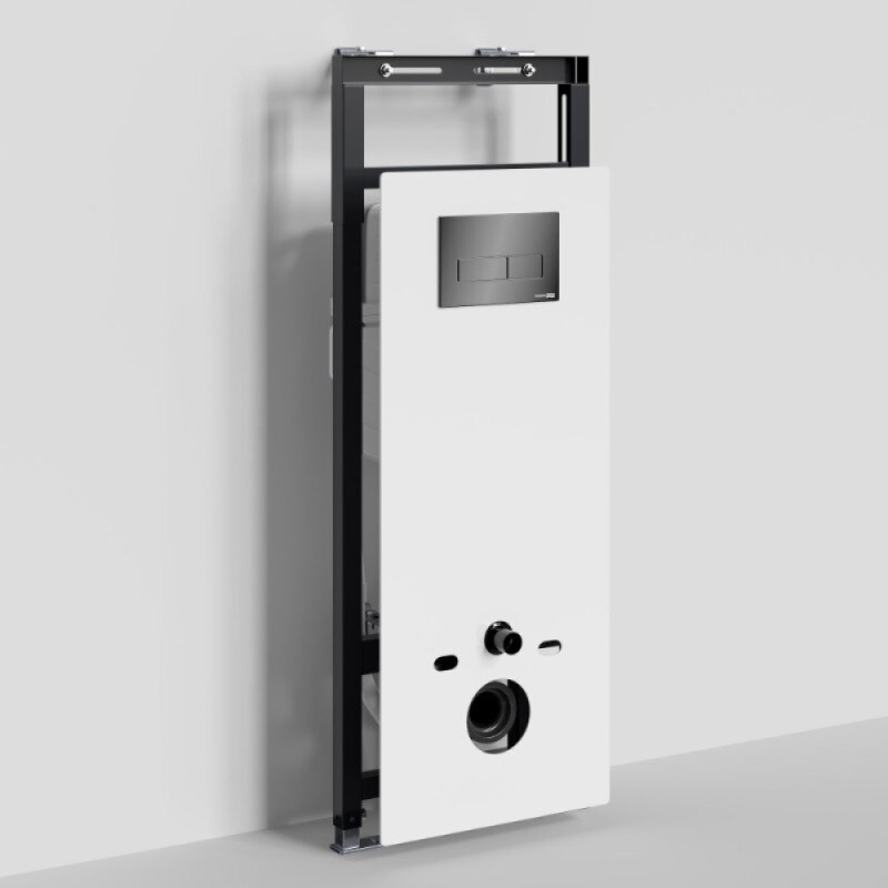 Инсталляция для унитаза WasserKraft Salm 27TLT.010.ME.WH.PB03, декоративная стеклянная панель белая, механическая кнопка смыва черная