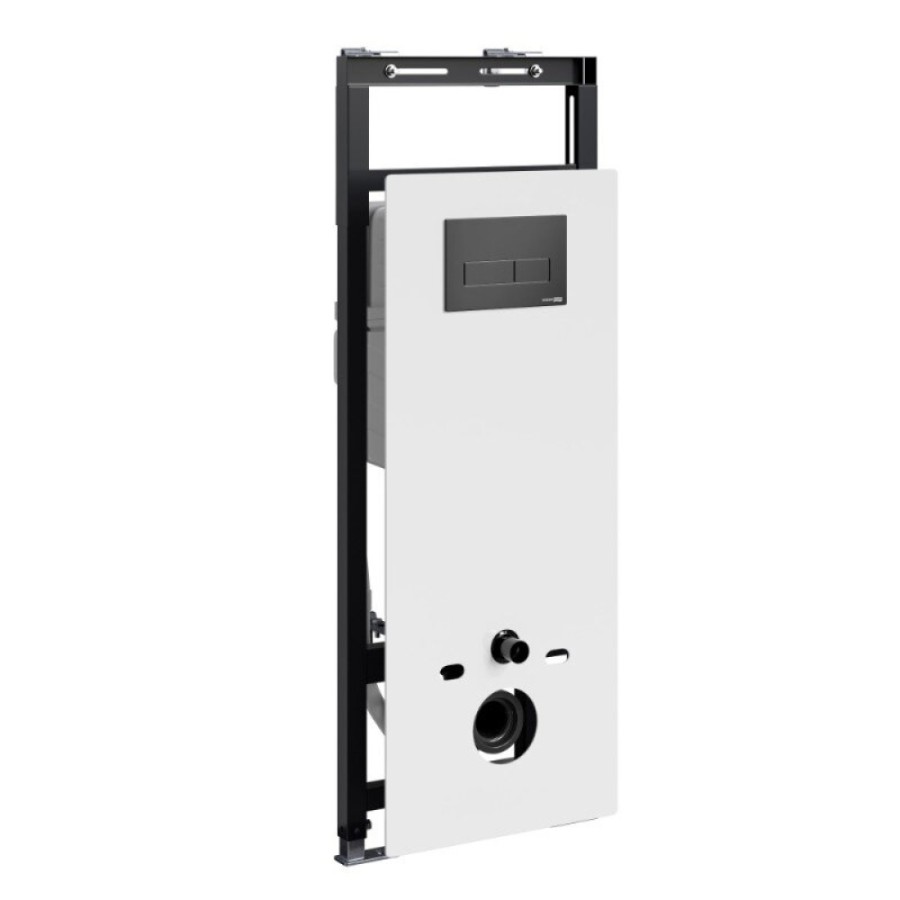Инсталляция для унитаза WasserKraft Salm 27TLT.010.ME.WH.MB03, декоративная стеклянная панель белая, механическая кнопка смыва черная матовая