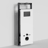 Инсталляция для унитаза WasserKraft Salm 27TLT.010.ME.WH.MB03, декоративная стеклянная панель белая, механическая кнопка смыва черная матовая
