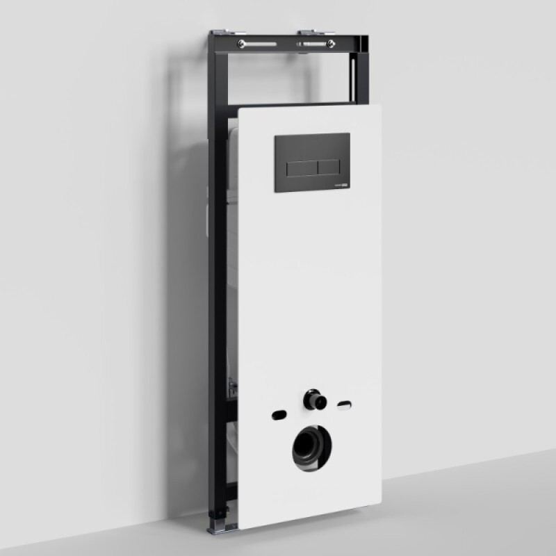Инсталляция для унитаза WasserKraft Salm 27TLT.010.ME.WH.MB03, декоративная стеклянная панель белая, механическая кнопка смыва черная матовая